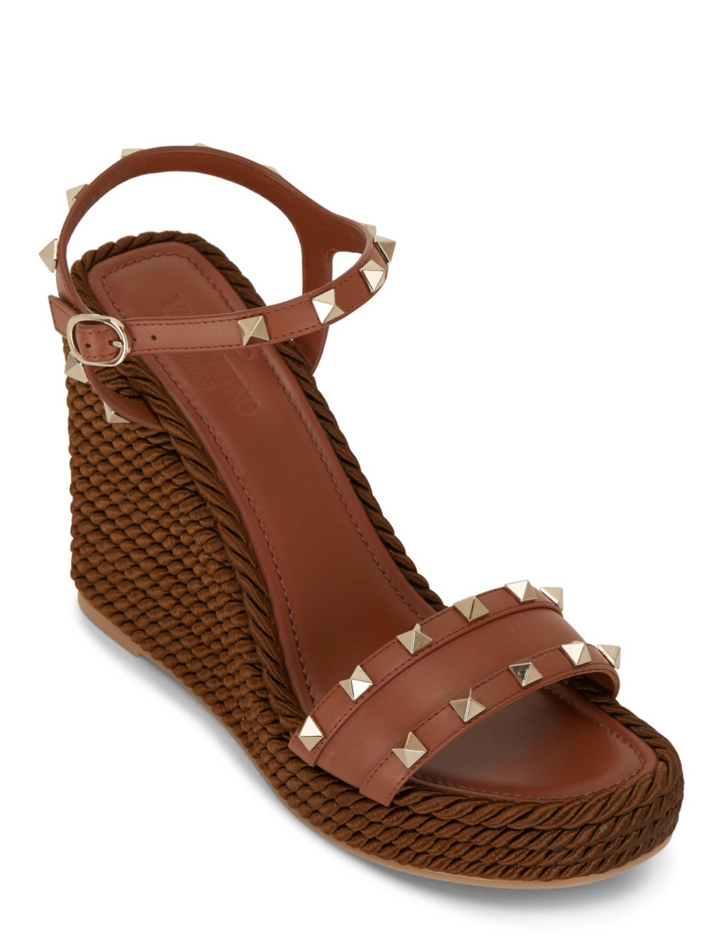 Valentino Garavani Rockstud Brown Leather Wedge Sandals Size EU38